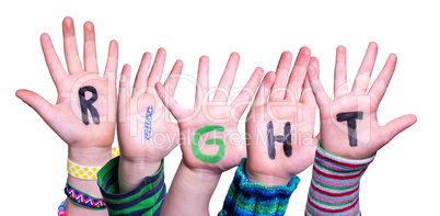 Children Hands Building Word Right, Isolated Background