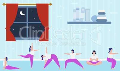 young girl is showing different yoga patterns in a room early morning