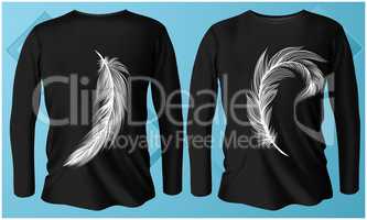 mock up illustration of male casual wear with feather art on abstract background