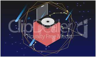 illustration of a compact disc on the box on digital art background