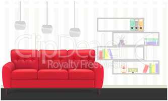 mock up illustration of red couch in a living room