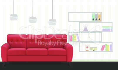 mock up illustration of red couch in a living room