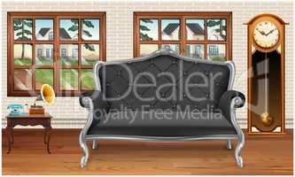 mock up illustration of gray couch in a lounge