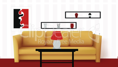 mock up illustration of yellow couch in a room