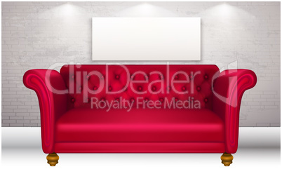 mock up illustration of red luxury couch in a room