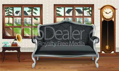 mock up illustration of gray couch in a lounge