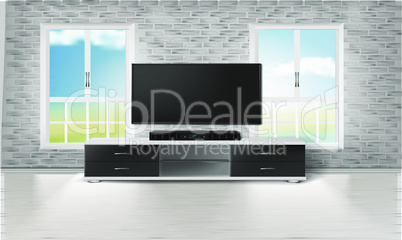 mock up illustration of entertainment set in a living room