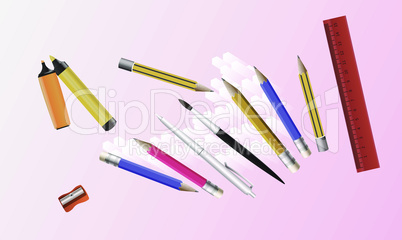 mock up illustration of school instruments on abstract background