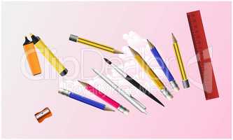 mock up illustration of school instruments on abstract background