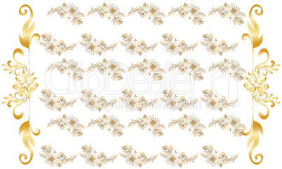 digital textile design of abstract gold leaves with borders