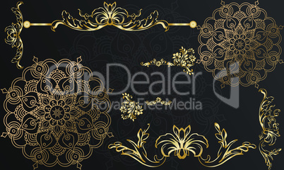 digital textile design of gold art with leaves
