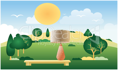 mock up illustration of table lamp in a garden