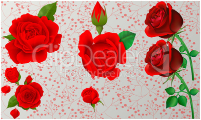 digital textile design small and big red roses
