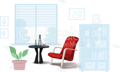 mock up illustration of realistic chair and table in a room