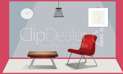 mock up illustration of realistic chair and table in living room