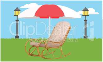 mock up illustration of rocking chair in a garden