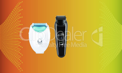 mock up illustration of couple hair trimmers on abstract background