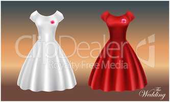 mock up illustration of white and red wedding dress on abstract background