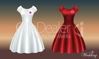 mock up illustration of white and red wedding dress on abstract background