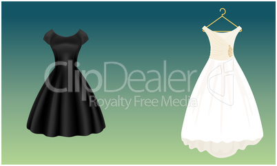 mock up illustration of white and black wedding dress on abstract background