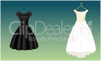 mock up illustration of white and black wedding dress on abstract background