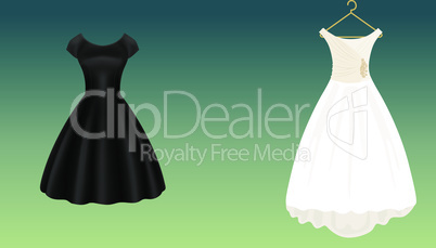 mock up illustration of white and black wedding dress on abstract background