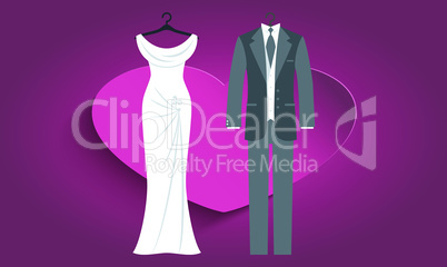 mock up illustration of couple fashion wear on abstract heart background