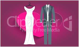 mock up illustration of couple fashion wear on abstract heart background