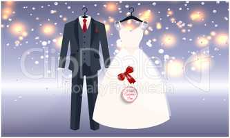 mock up illustration of couple wedding dress on abstract background