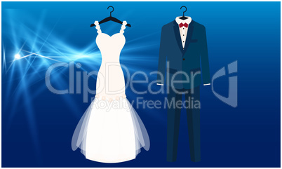 mock up illustration of couple wedding dress on abstract background