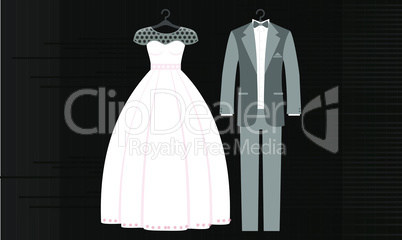 mock up illustration of couple wedding dress on abstract dark background