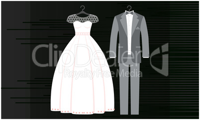 mock up illustration of couple wedding dress on abstract dark background