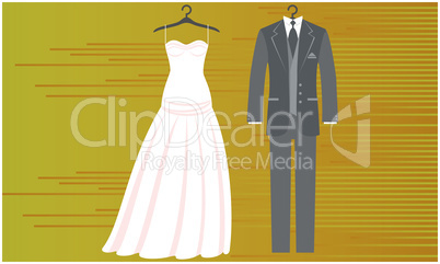 mock up illustration of a couple wedding dress on abstract background