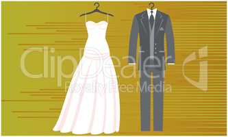 mock up illustration of a couple wedding dress on abstract background