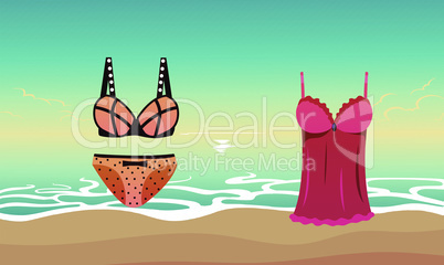 mock up illustration of female beach wear on abstract background