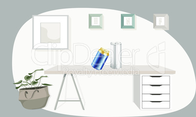 mock up illustration of drink container on a office table