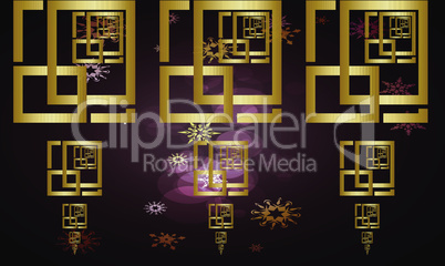 digital textile illustration design of gold square art