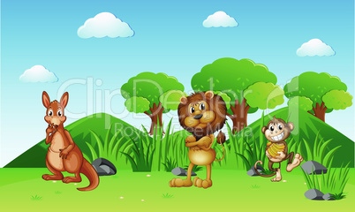 several animals are in natural forest