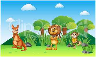 several animals are in natural forest