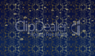 digital textile design of gold flowers and leaves