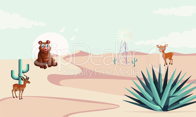 some animals are playing in a desert forest