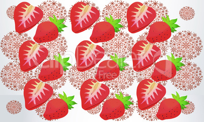 digital textile design of strawberry fruit on Christmas elements background