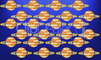 digital textile design of several Saturn planets on abstract background