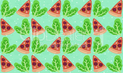digital textile design of food and leaves on abstract background