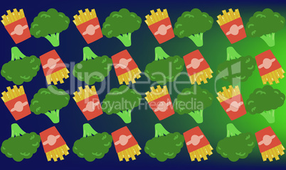 digital textile design of food and vegetable art on abstract background