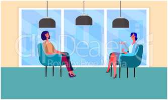 two females are sitting in office for business meeting