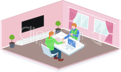 isometric view of people meeting in office