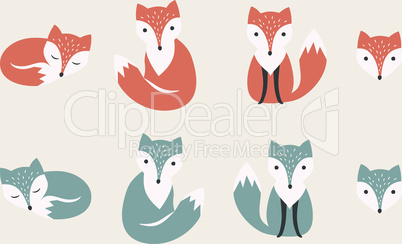 Red and polar fox kids cartoon icon