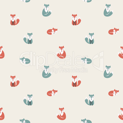 Fox cartoon, red and polar seamless pattern, colorful