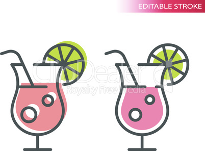 Summer cocktail glass with lemon line icon